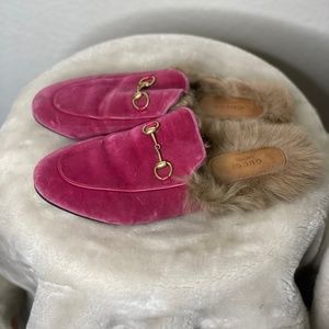 Gucci Fur Rasperry Slides